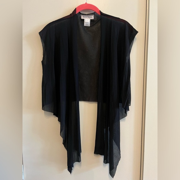 White House Black Market Black Sleeveless Sheer Open Cardigan Front Tie Medium - Picture 4 of 7